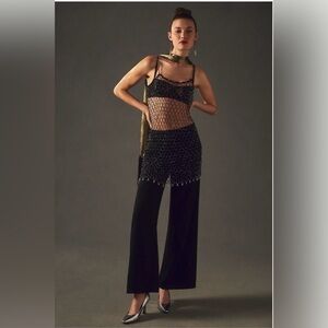 ✨Anthropologie (NWT) Rhinestone Cami Maeve Black Net Overlay✨